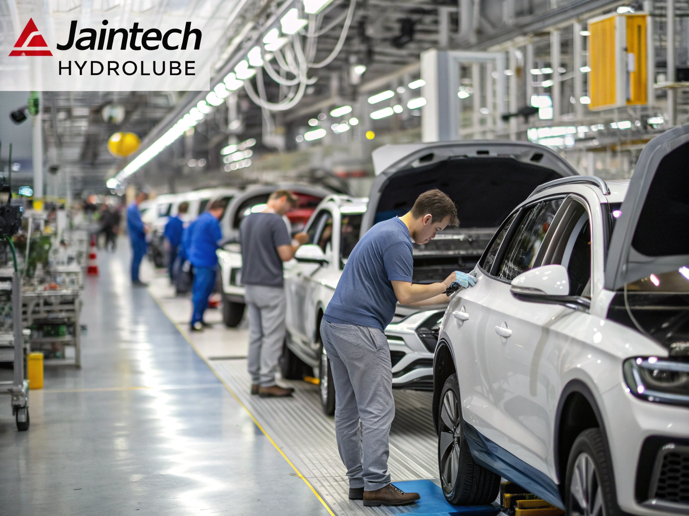 Linha de montagem automóvel com sistemas de pulverização
