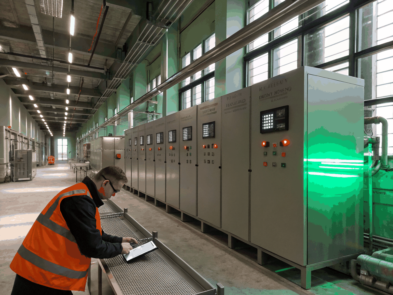 Instalação industrial de engenharia e controlo de fluidos em ambiente fabril moderno