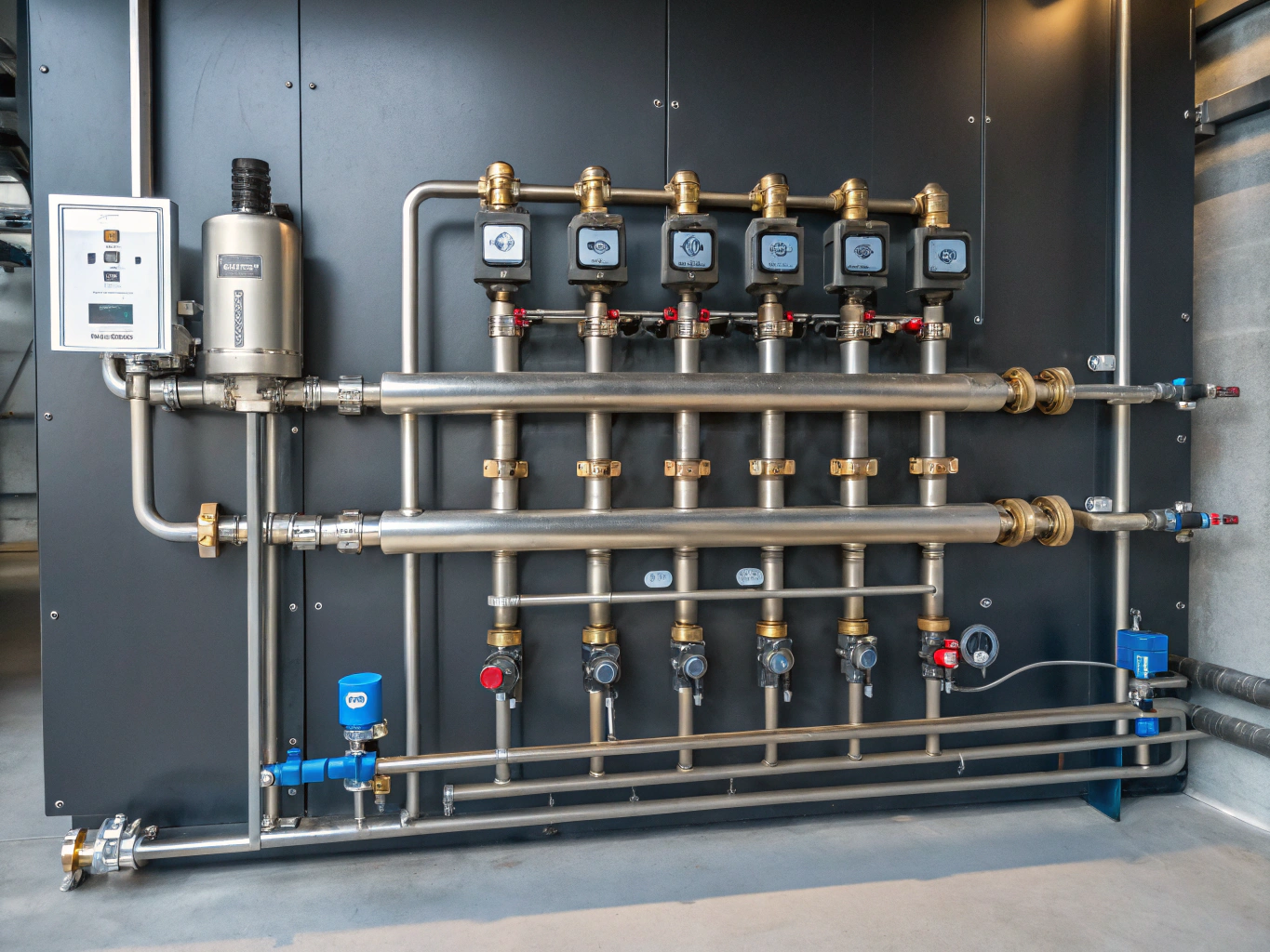 Sistema de manifolds industriais em aço inoxidável para processos químicos e tratamento de superfícies