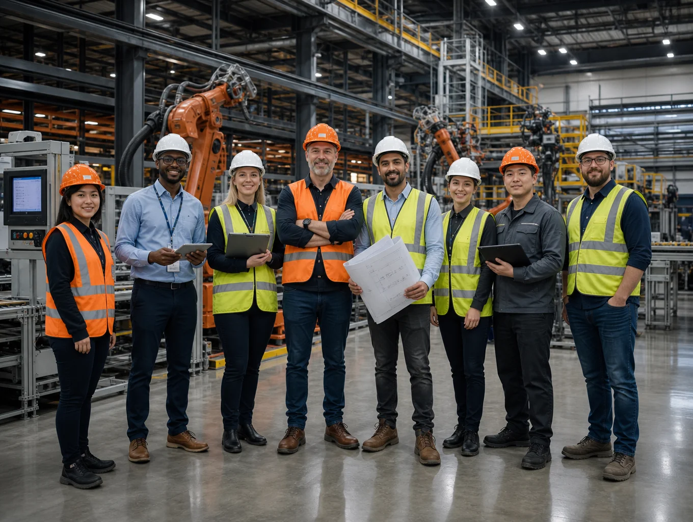 Equipa de engenheiros da Eurocontrol a analisar sistemas industriais